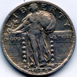 ** 100% GENUINE ** US 1929-s Standing liberty Silver quarter AU ++
