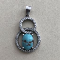 Natural Turquoise Pendant ,natural Turquoise (Firozeh Neyshabour) Sterling Silver 925,Cz .please Look At My Profile To See All Items 