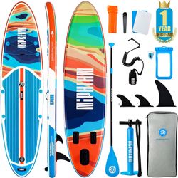 Niphean Inflatable Stand Up Paddle Board with SUP Accessories, 5mm Double Anti-Slip EVA Deck, 10’6’’ Inflatable Paddle Boards for Adults & Youth of Al