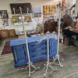 3 Pz Antique Metal Candlesticks 