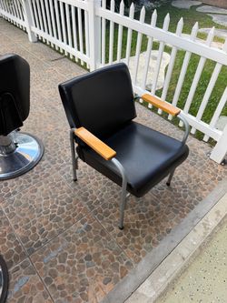Black Vinyl Waiting Chair with Wood Armrests