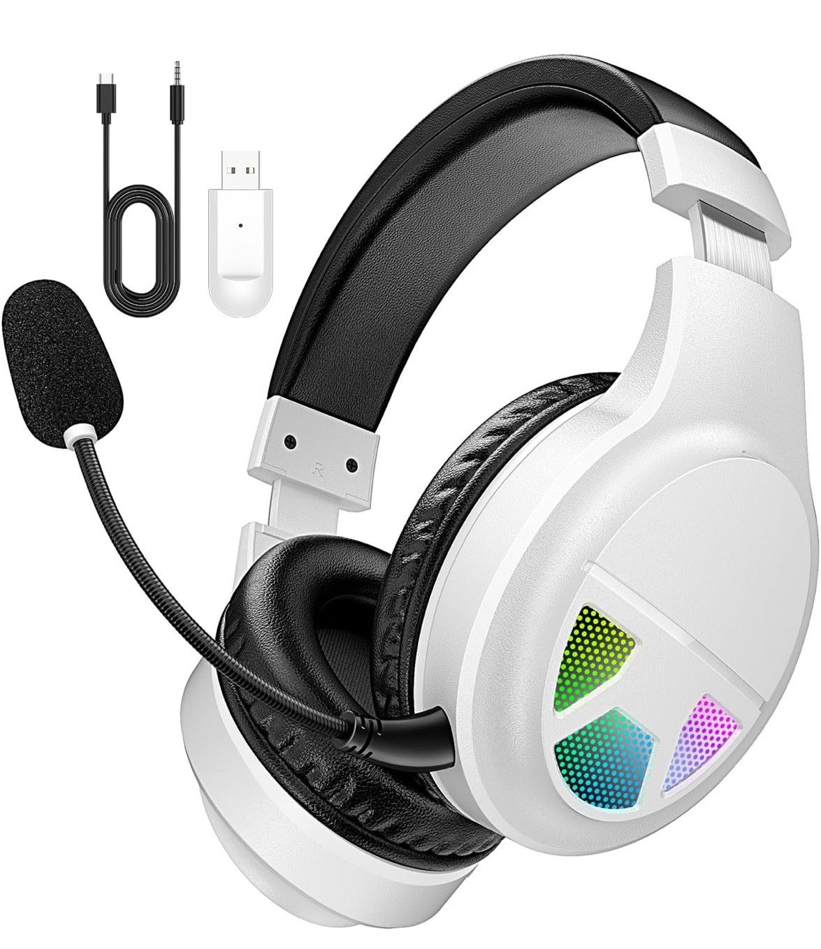 WiseWing 2.4GHz Wireless Gaming Headset for PC, PS5, PS4, Switch, USB Gaming Headphones with Noise Canceling Microphone, Bluetooth 5.4, RGB Lights, 60