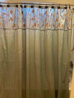 Floral Embroidered Shower Curtain with Hooks