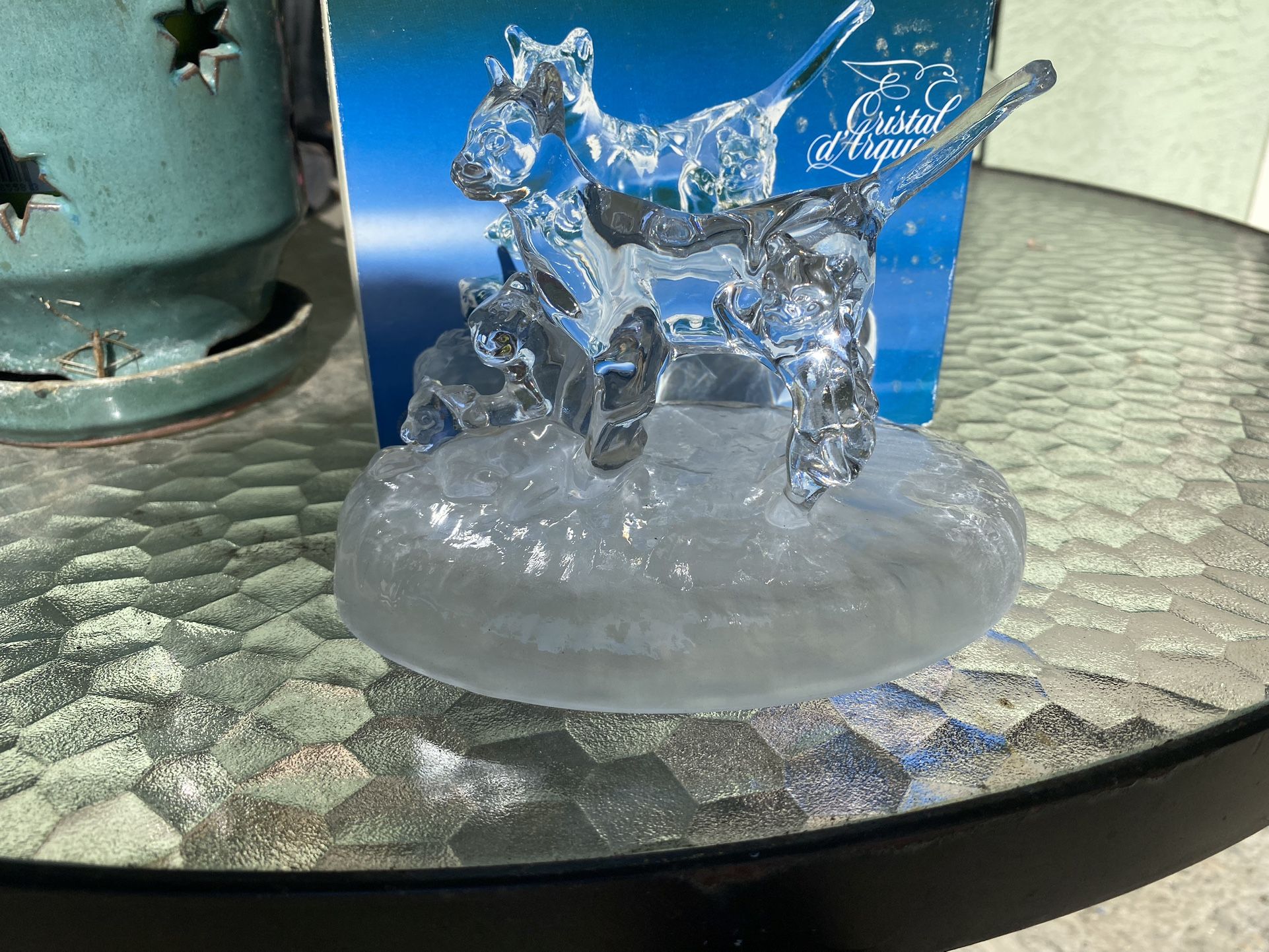 Antique Ice Glass Sculpture Mama Cat & Her Kittens