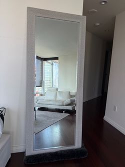 Full-Length Floor Mirror with Gray Frame