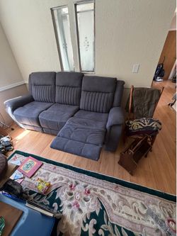 ALMOST NEW: Grey Sofa with Double Electric Recliners,  hardly used, Purchased from Mor Furniture