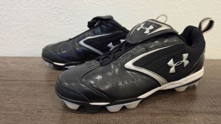 Used Under Armour Metal Bomber Low ST baseball cleats in black and silver in box