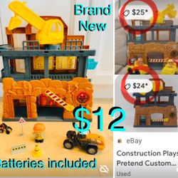 $12 Construction 🚧 👷🦺Toy Set Batteries including with many accessories 2 Vehicles & Charater