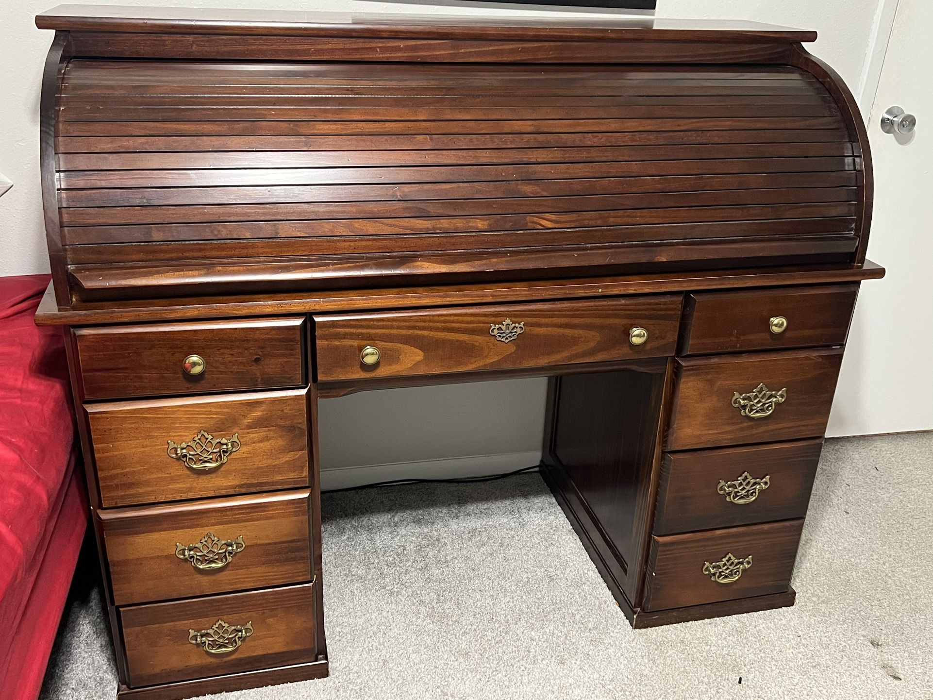 Antique Solid Wood Roll Top Desk