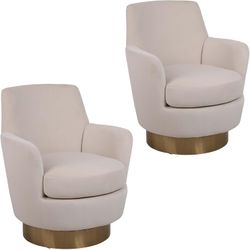 Set of 2 - Beige Velvet Swivel Barrel Accent Chairs [NEW]  ** Assembly Req