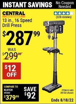 Harbor Freight- Central Machinery Floor Drill Press