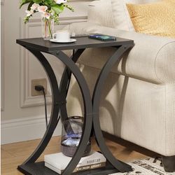 Small Narrow Side Table With charging Station 