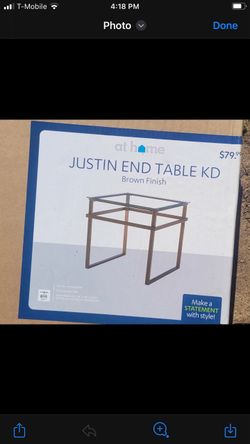 At Home Justin End Table KD Brown Finish