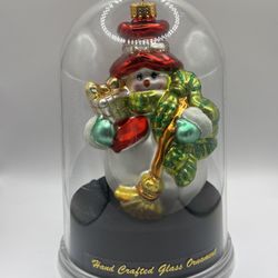  Vintage Hand-Crafted Glass Snowman Ornament in Plastic Cloche ✨Read Full Description Below 