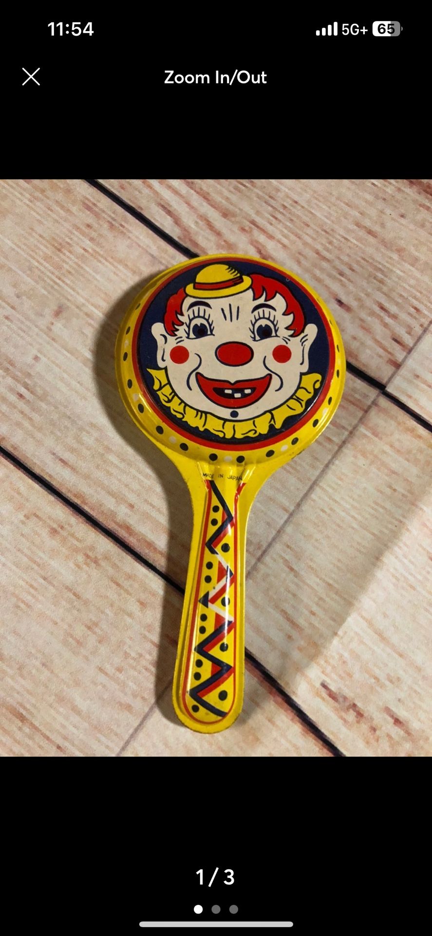 Vintage Antique Tin Baby Rattle Clown tin Rare 