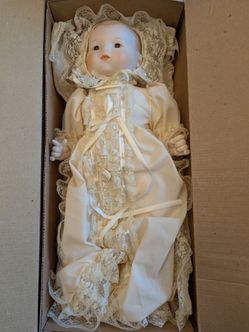 Vintage Heritage Collection Porcelain Baby Doll in Christening Gown & Box
