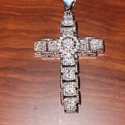 Sliver-tone Cubic Zirconia Cross Pendant 