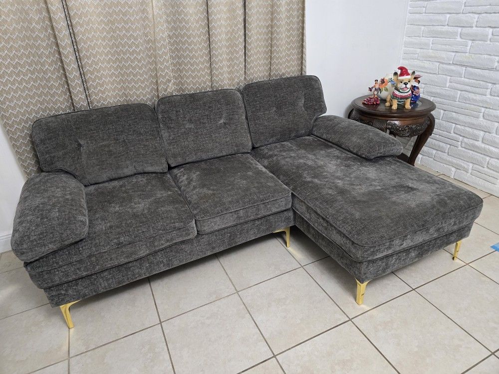 Gray Fabric Small Sectional With Metal Legs