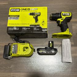 RYOBI ONE+ HP 18V Brushless Cordless Compact Drill/Driver Kit with 18V 2.0 Ah HIGH PERFORMANCE Battery and Charger