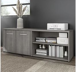 Bush® Business Furniture Hybrid Low Storage Cabinet With Doors And Shelves, Platinum Gray, Standard