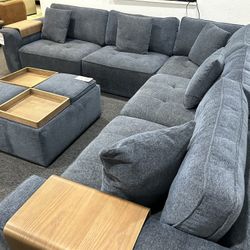 Furniture- 5 Pc L Shape Chenile Fabric Sectional- Nycolle