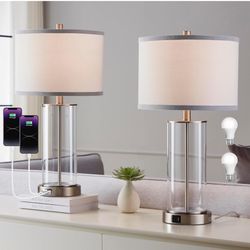 KAWOTl 23.25'' Table Lamps for nightstands Glass Lamps Set of 2 with USB Ports 