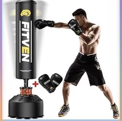 70'' Freestanding Punching Bag with Boxing Gloves, Heavy Boxing Bag with Suction Cup Base, Stand Kickboxing Bag for Adult-Teens Family Home Gym Traini