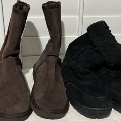 Women’s Size 8 Suede Boots (2 Pairs - Black And Brown)