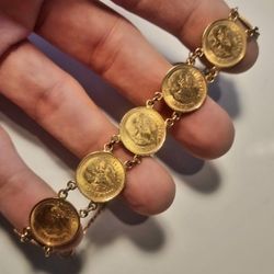 1945 "Dos Y Media Peso" (9) Coin Soild Yellow Gold Bracelet