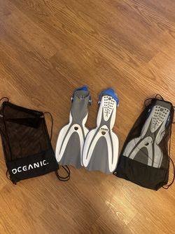 Men and women set of Gray & White Swim Fins with Blue Accents
