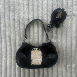 RARE Brown velvet Juicy Couture shoulder bag with silver accents and coin pouch