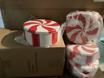 Peppermint Swirl Round Holiday Cookie Tins