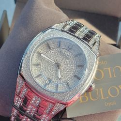 NWT NEW MEN'S BULOVA 96B296 STAINLESS STEEL CRYSTALS $695
