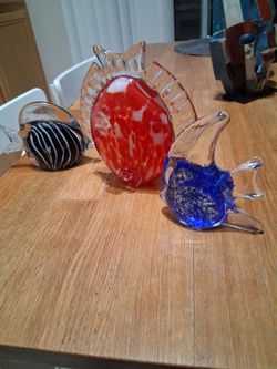 3 Murano Style Glass Blown Tropical Angel Fish