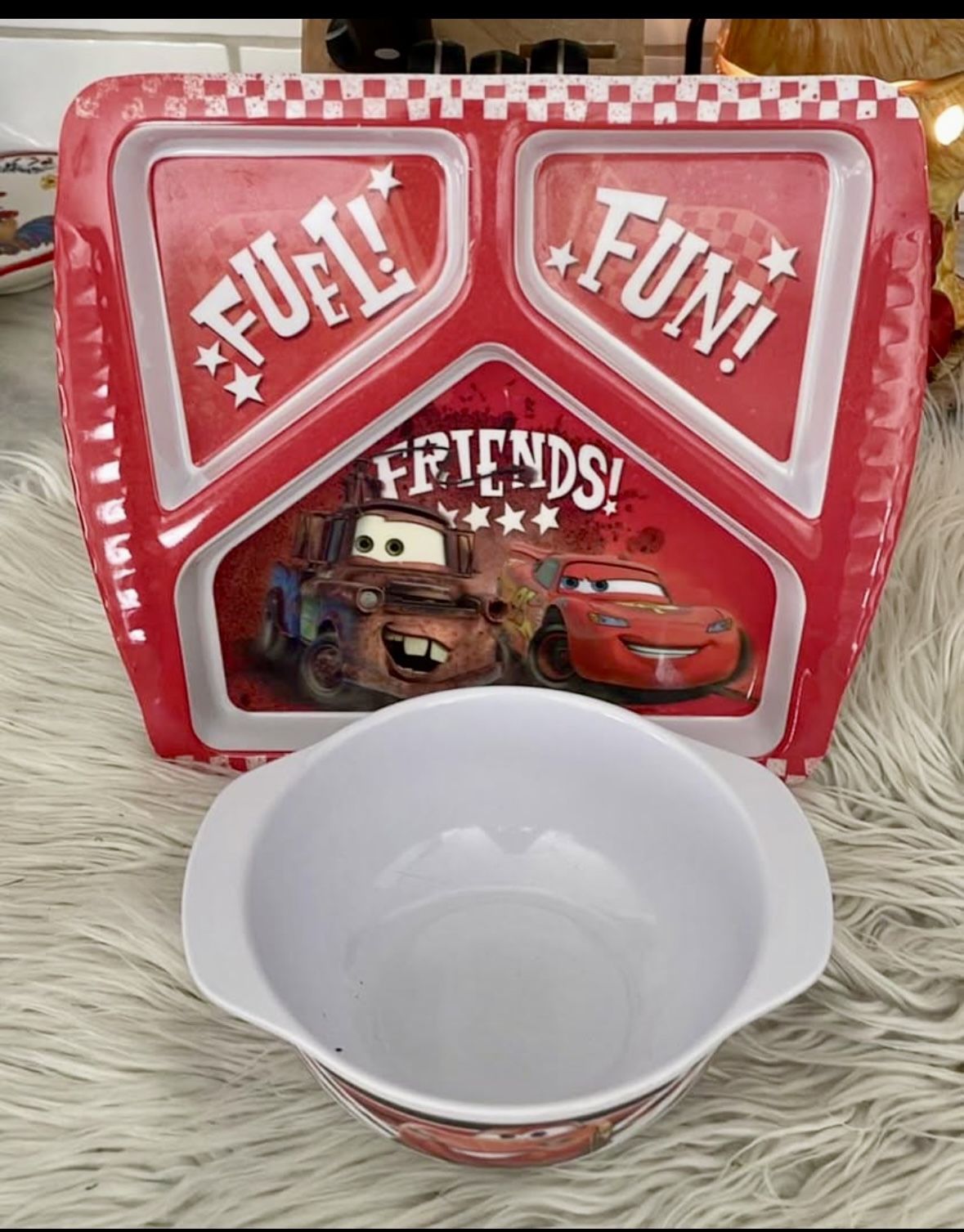ZAK  Lightning McQueen FUEL FUN FRIENDS CHILD'S 3 DIVIDED PLATE & BOWL