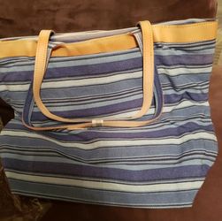 Large Blue Canvas Tote with Leather Straps