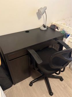 Black Desk with Drawer and Cabinet