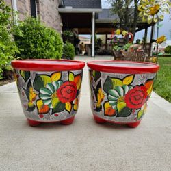 Talavera Molcajete Hummingbird Clay Pots, Planters. Plants.Pottery $60 Cada Una