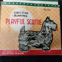 Vintage Playful Scottie dog plastic friction running toy, black, #338