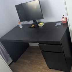 Black Wooden Desk with side drawer and cabinet (Ikea MALM)