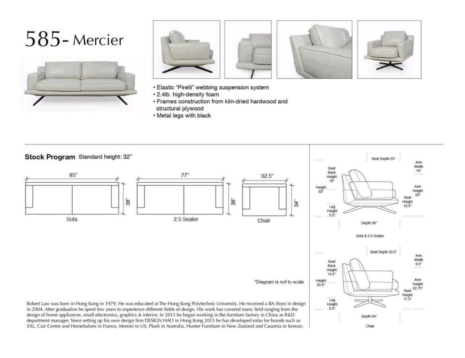 Moroni Mercier 585 Leather Sofa - Putty