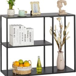 Console Table, Narrow Entryway Table, 3 Tier Metal Hallway Table, 11.8''Dx39.4''Wx31.5''H(Black)
