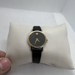 🖤💛Luxury Gorgeous Gold Movado Museum Women’s Black Lizard Leather SWISS💛🖤