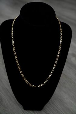 14KT Figaro Diamond Cut Gold Necklace