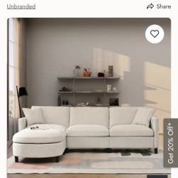 Modern 3-Seater Sofa with Ottoman – Cream Color