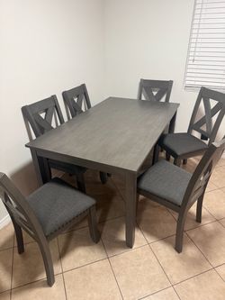 Gray Dining Table Set with 6 Chairs