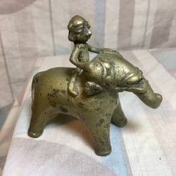 Man on Elephant - antique solid metal Temple Toy