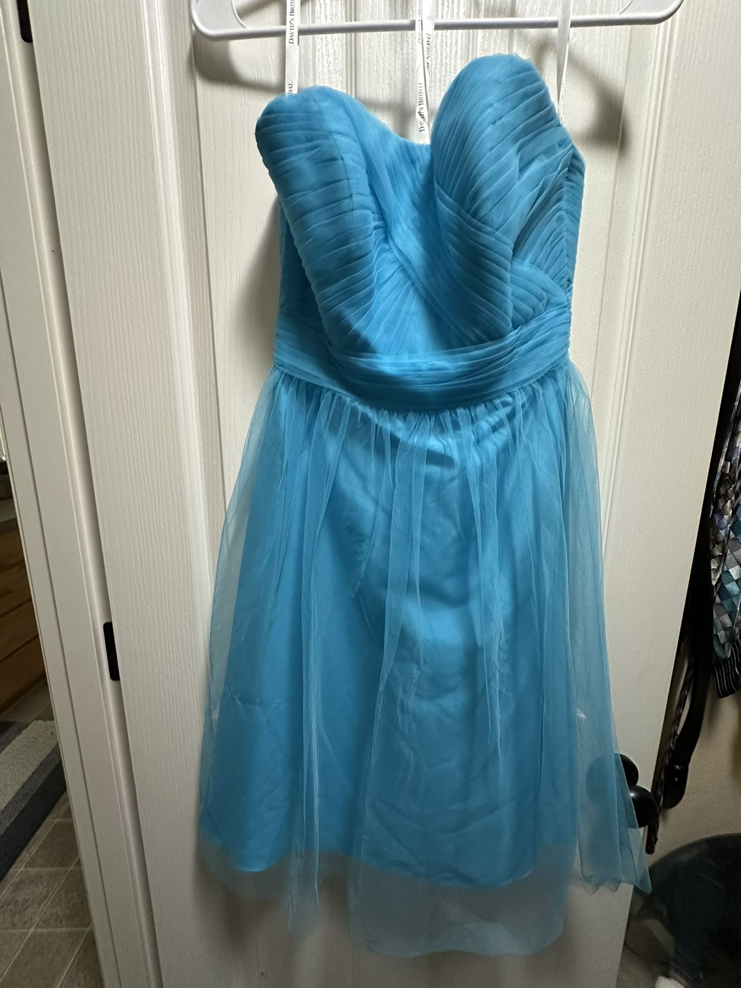 David's Bridal Turquoise Strapless Gown