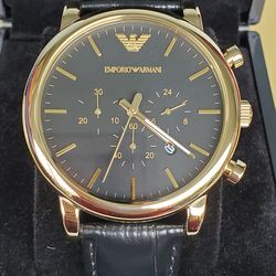 New Men's Emporio Armani Leather Band Watch