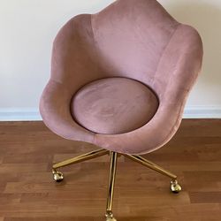 Velvet Pink Task Chair with Flower Design Back Golden base